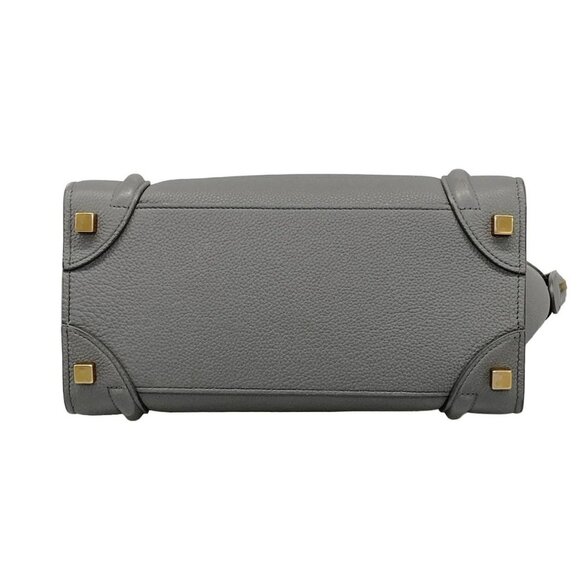 Auth CELINE Luggage Micro Shopper - Gray Leather Handbag - Picture 5 of 15